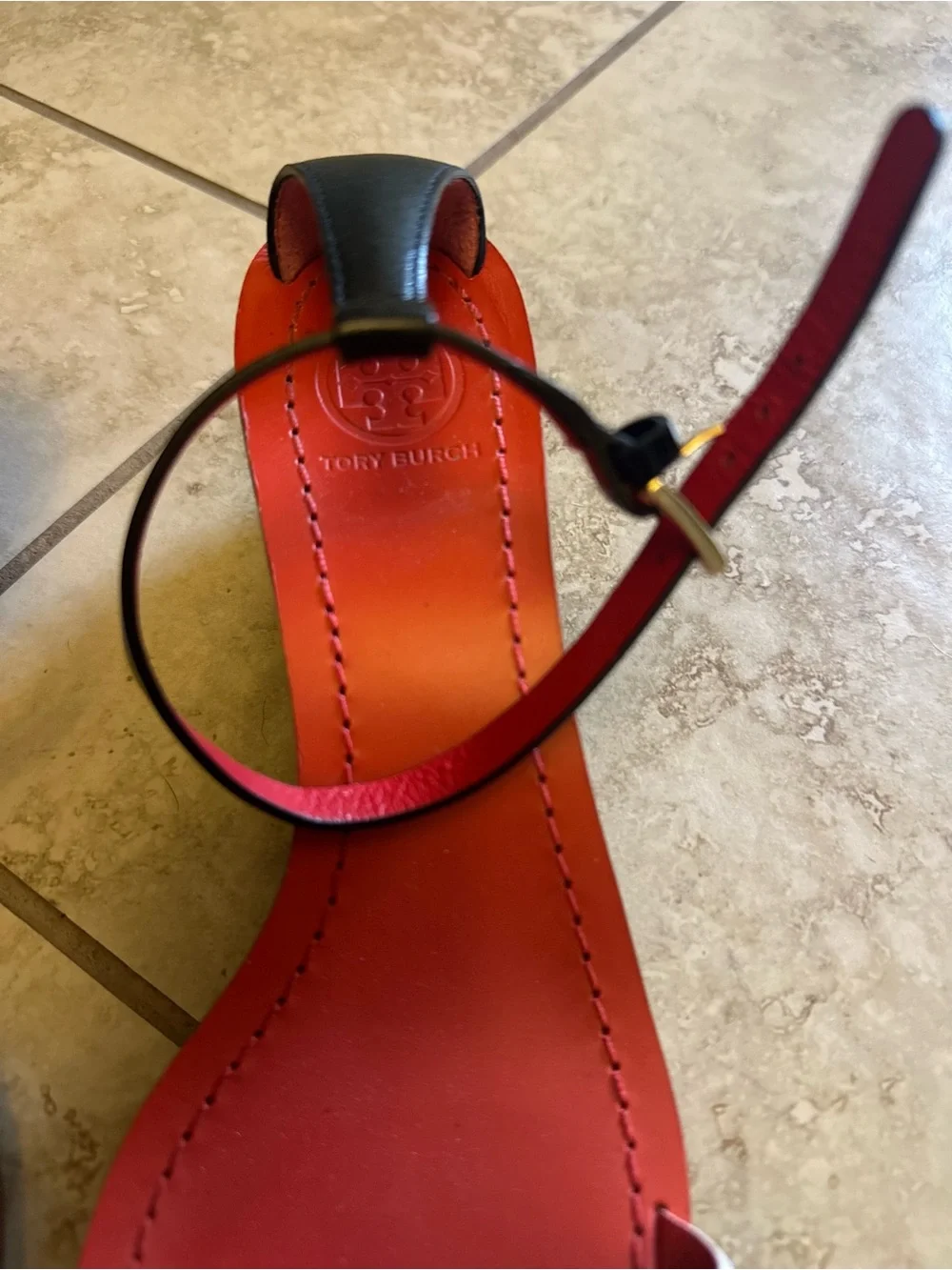 Tory Burch White Strap Red Insole Ankle-Strap Sandals Size 7.5 EUC